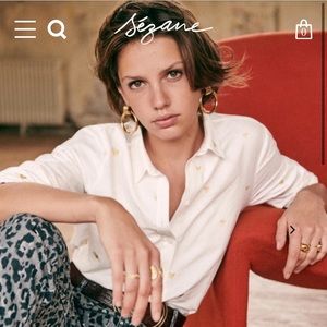 Sézane Pierro Shirt w Ecru Golden Heart Embroidery